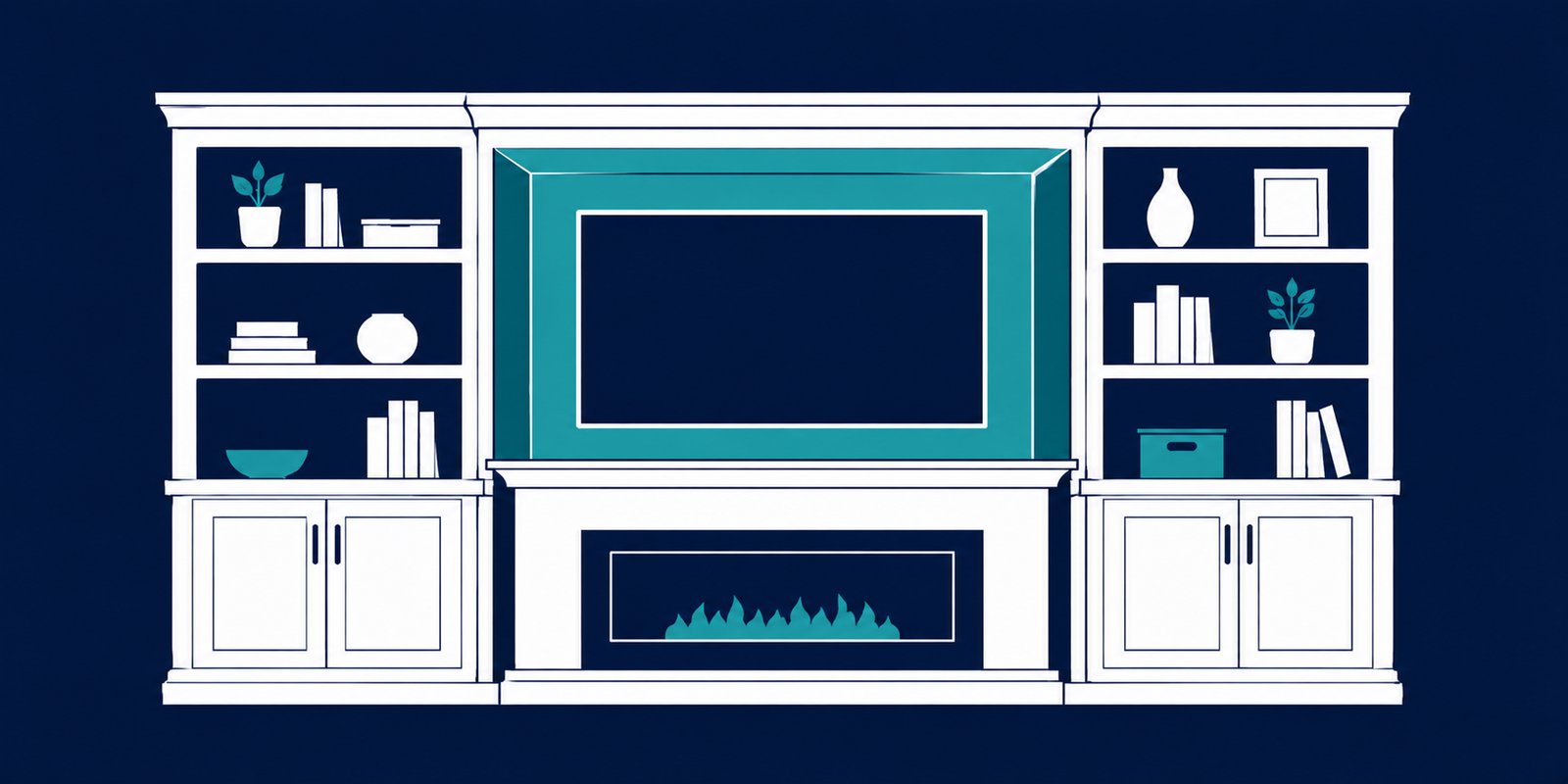 Custom built-in entertainment center with integrated cabinetry and shelving in a living room