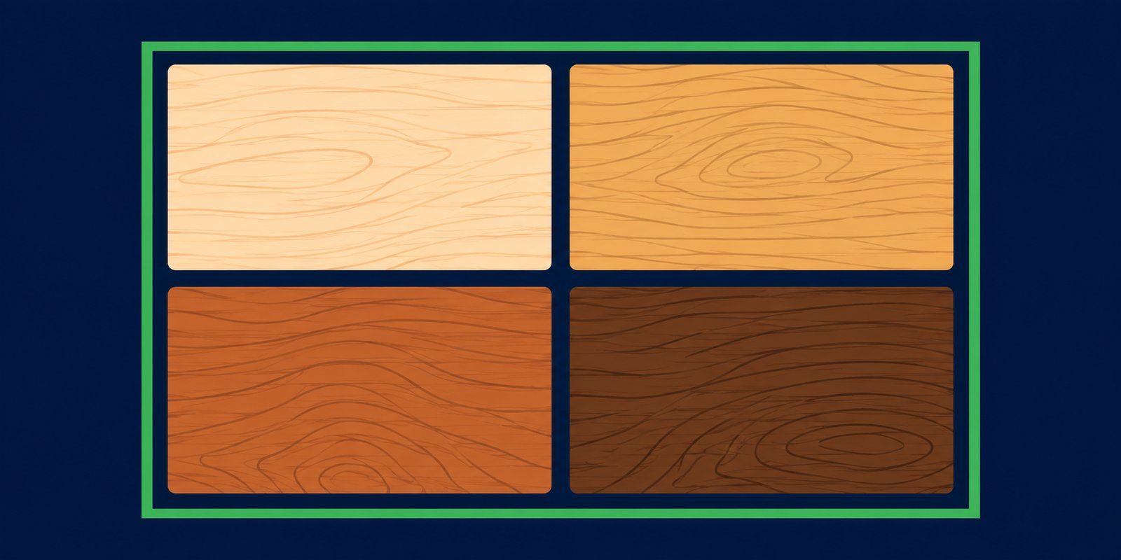 Cabinet wood samples showing maple, oak, cherry, and walnut grain patterns