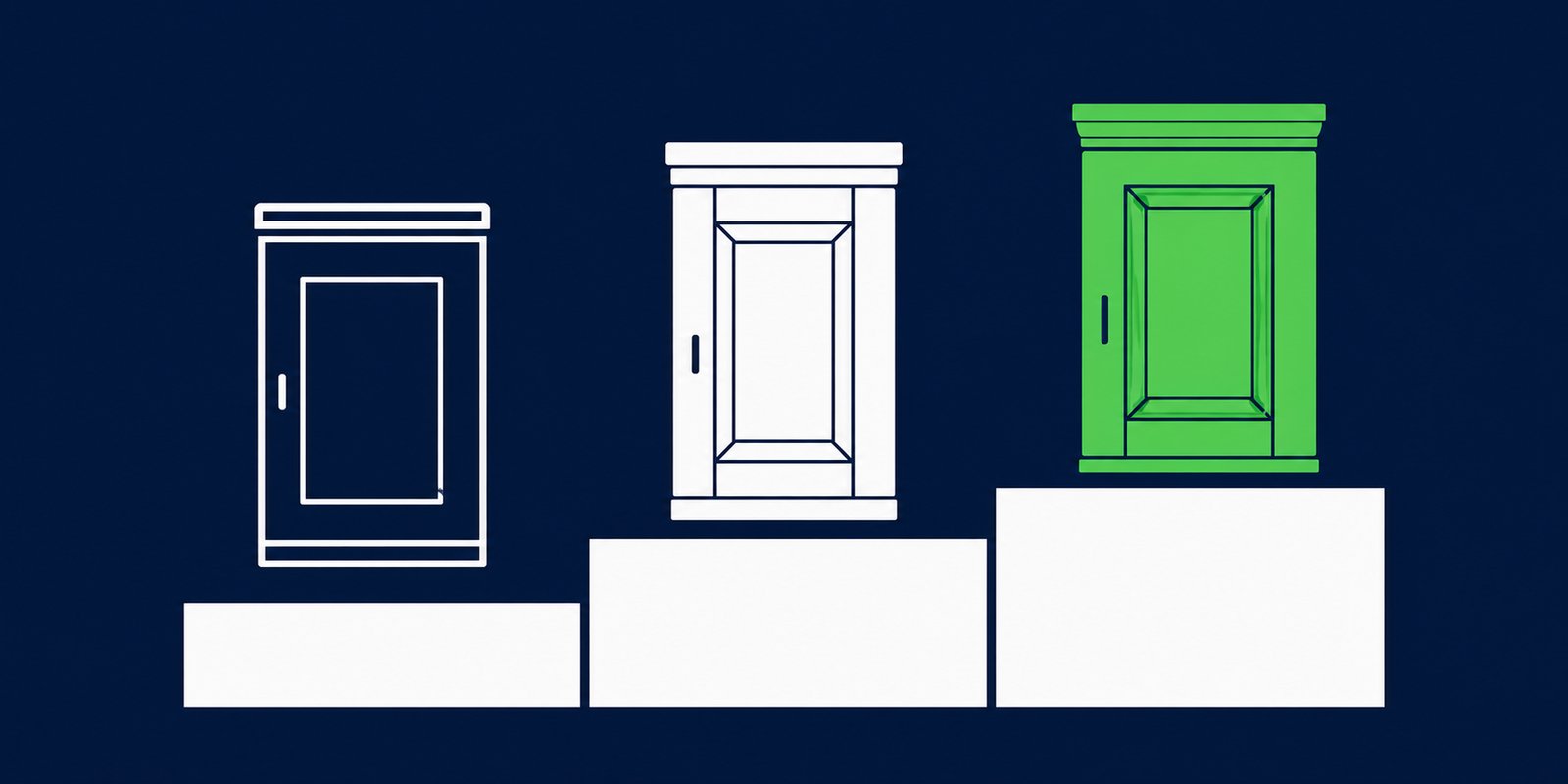 Three cabinet samples side by side showing different construction quality levels