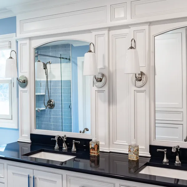 Custom glass and white bathroom remodel, New Albany, OH