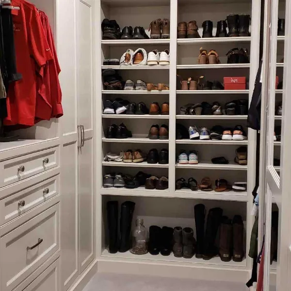 Custom walk-in closet system, Bridge Park, Dublin, OH