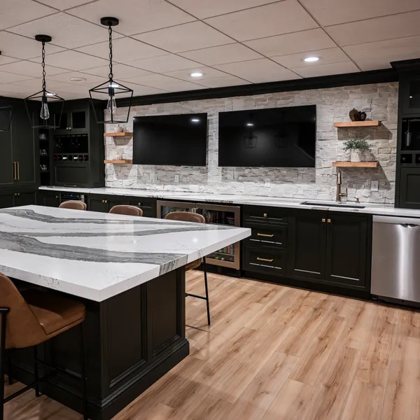 Custom midnight and brass kitchen cabinetry, Dublin, OH