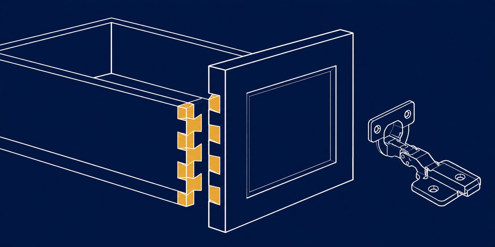 Close-up of dovetail drawer box construction detail on custom cabinetry
